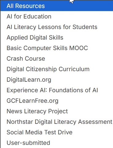 A close-up screenshot of a list of words listing all resources